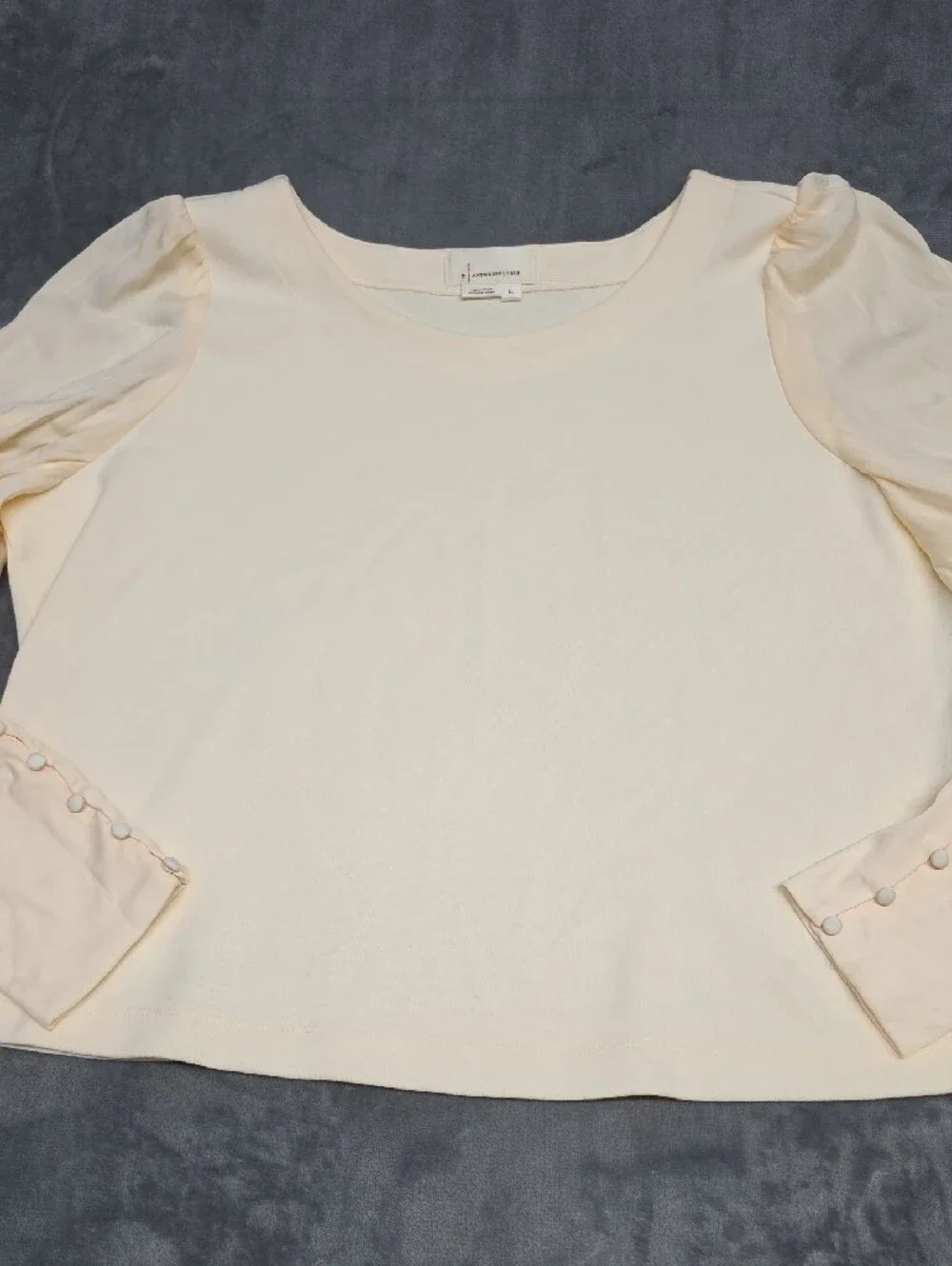 Anthropologie XL Cream Puff-Sleeve Blouse with Button Cuffs Romantic